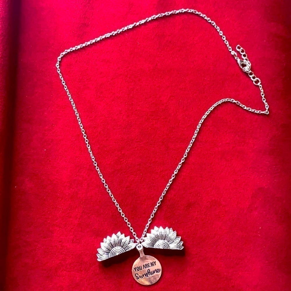 Sunflower Hidden message you are my sunshine necklace accessory new silver